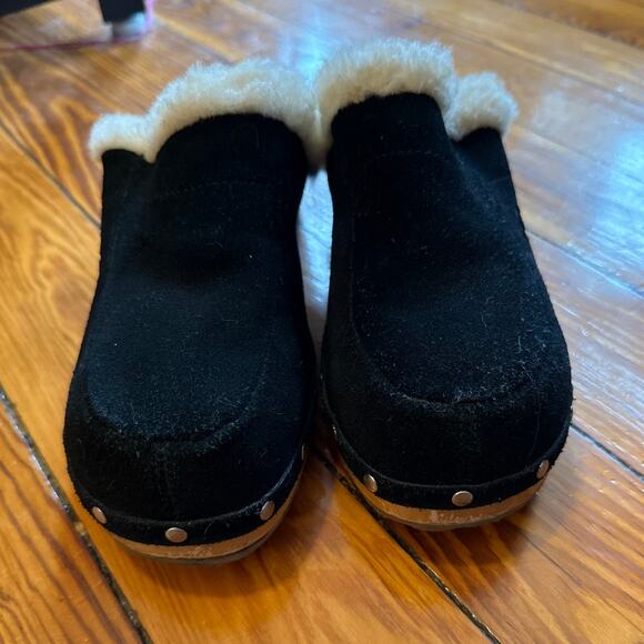 UGG Australia Black Shearling Lined Wooden Clog Mules, Sz 41 US 10 - Picture 4 of 8